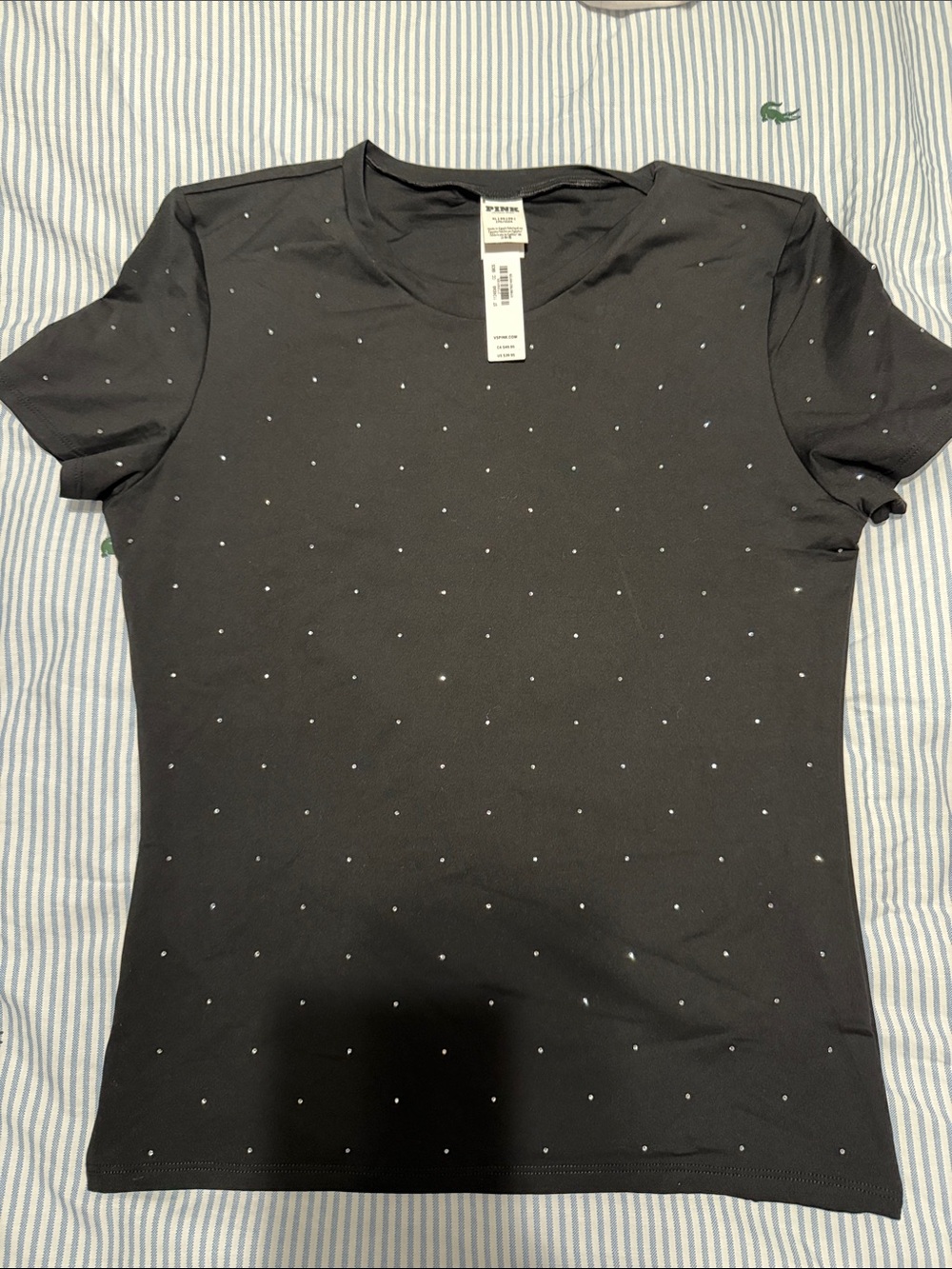 PINK Victoria's Secret Black Short-Sleeve Crew Tee with rhinestones
